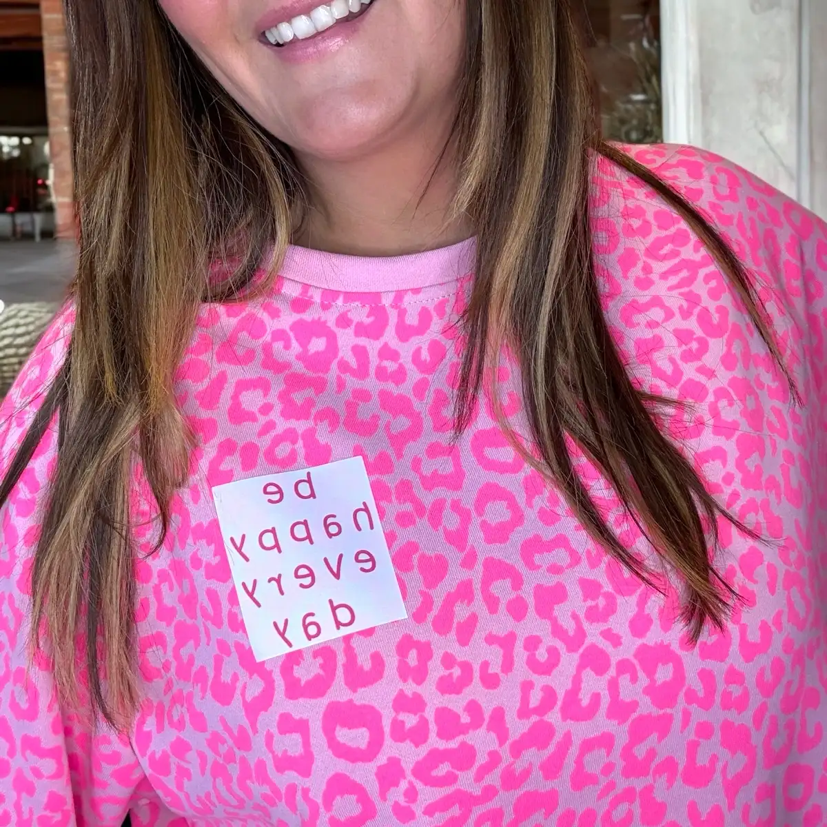 T shirt sweat BE HAPPY rose