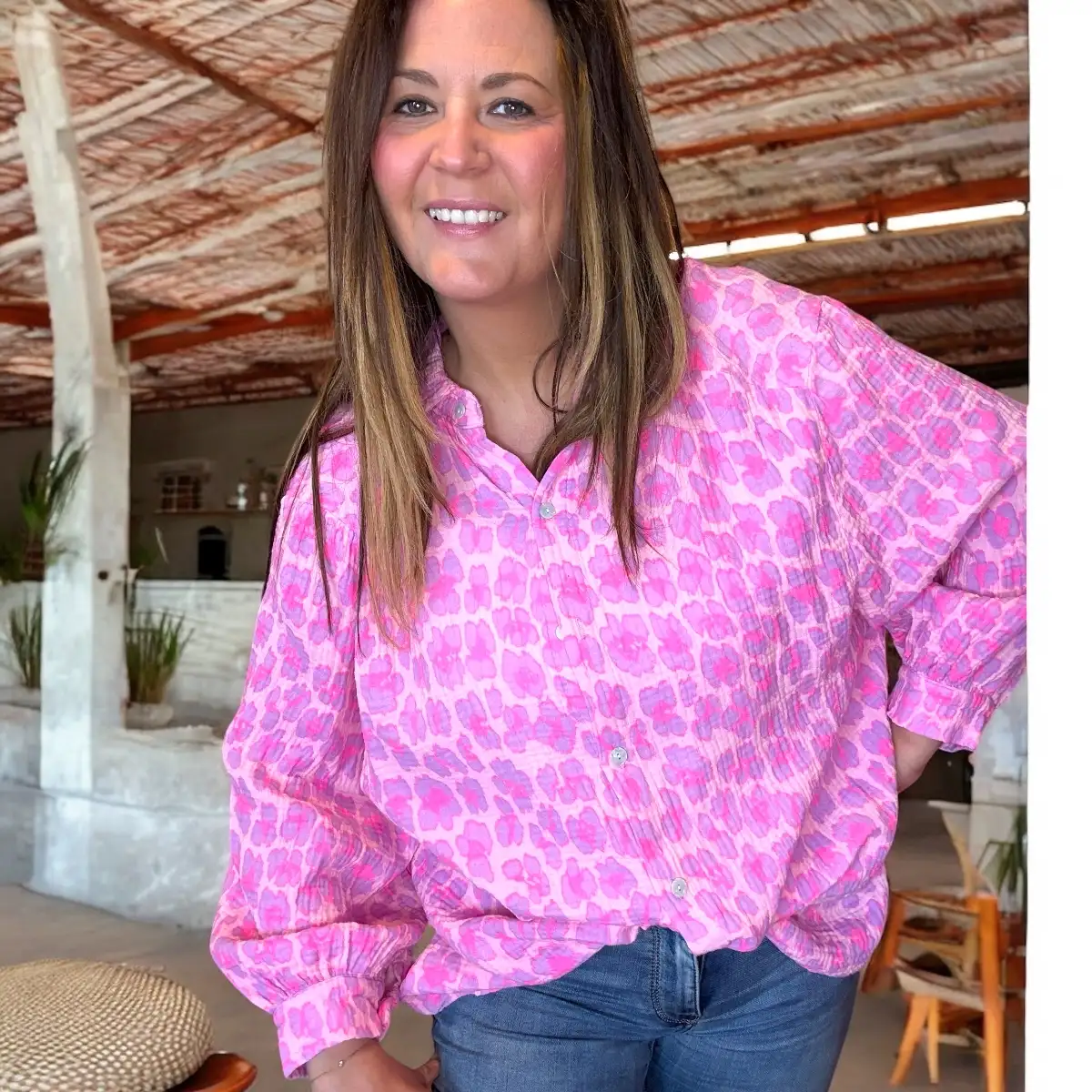Chemise Léo rose fluo