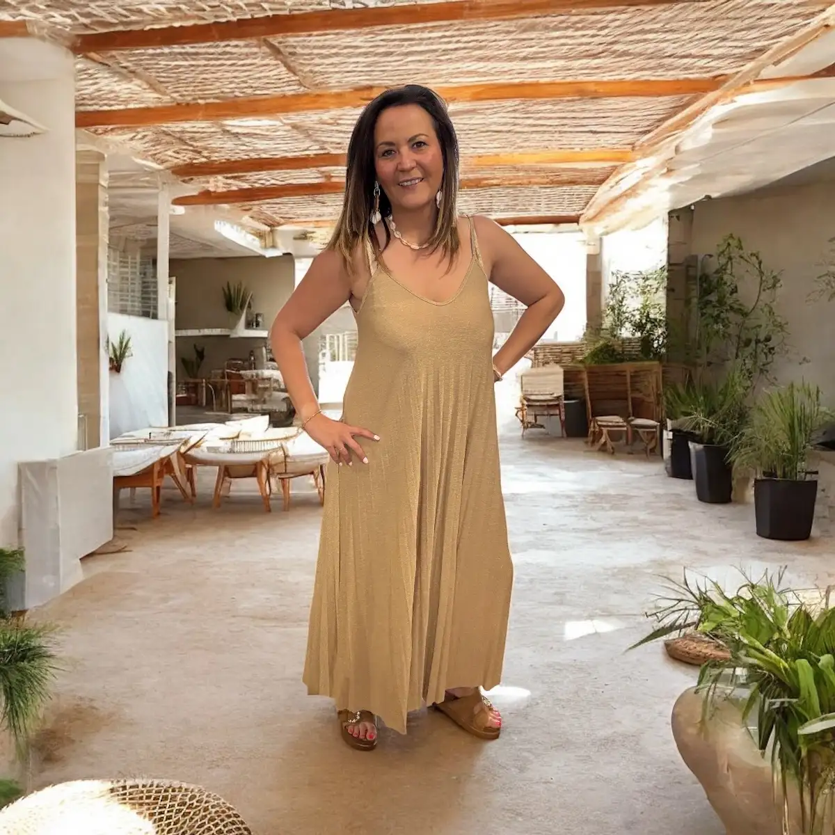 Robe Pailletée Victoria Camel