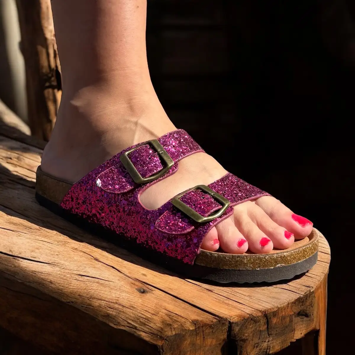 Mules pailletées rose