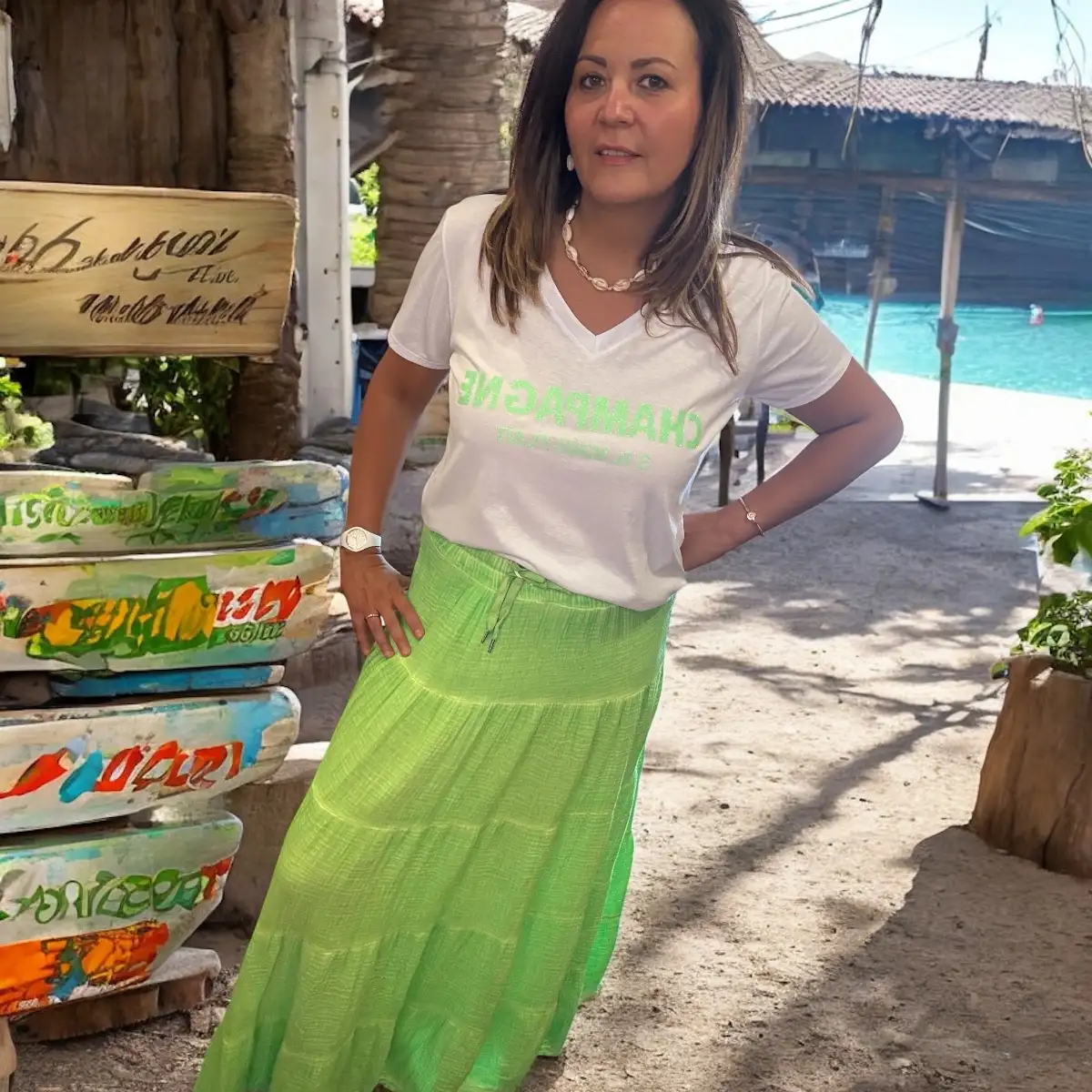 Jupe gaze de Coton Vert fluo