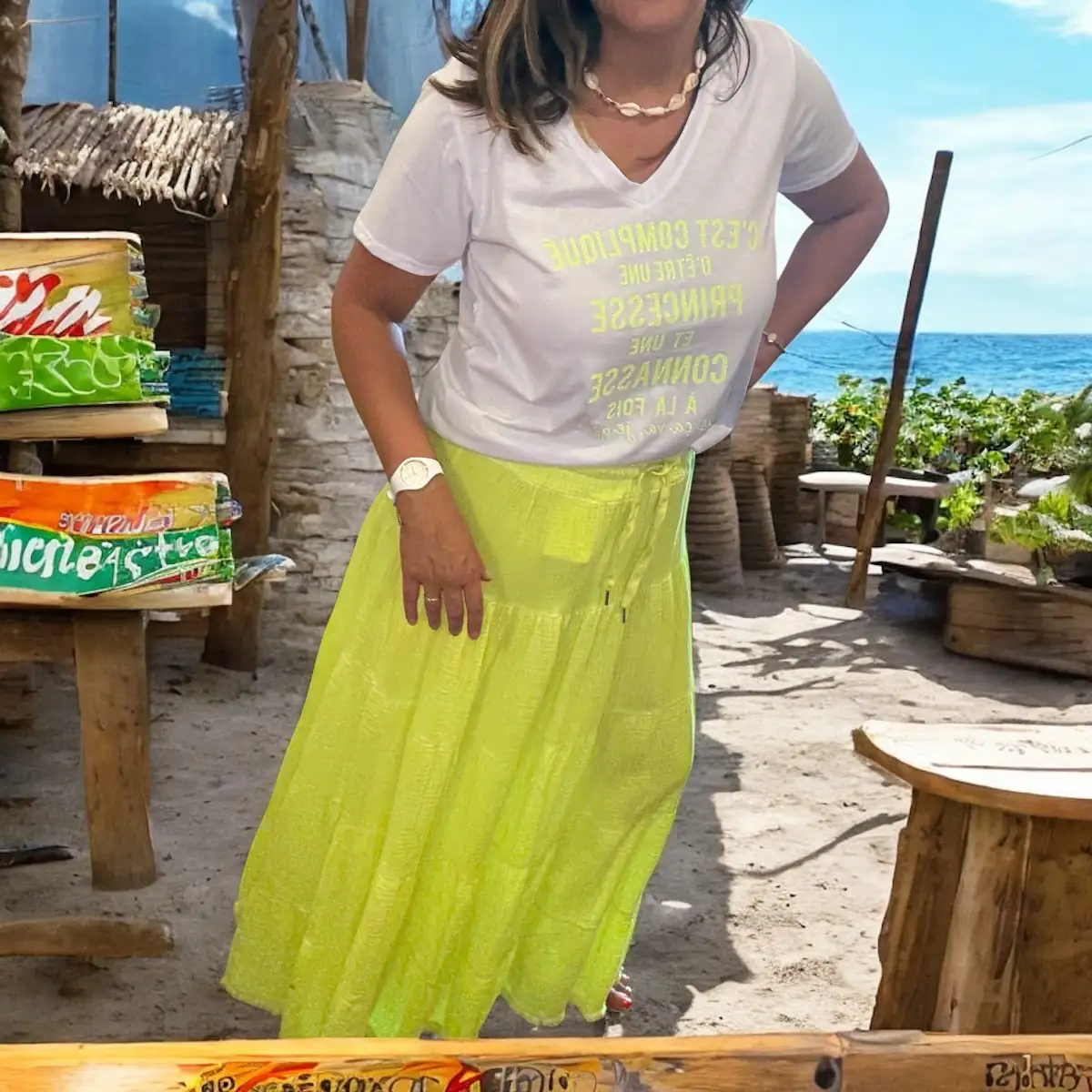 Jupe gaze de Coton Jaune fluo