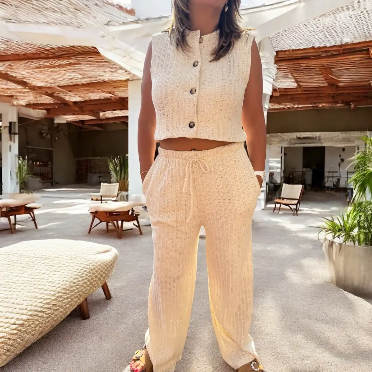 Pantalon en maille beige