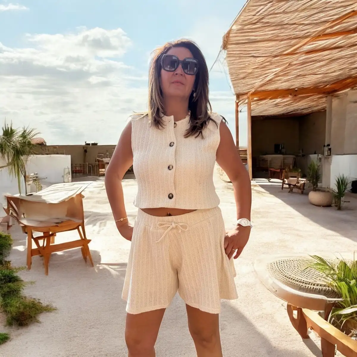 Top en maille beige