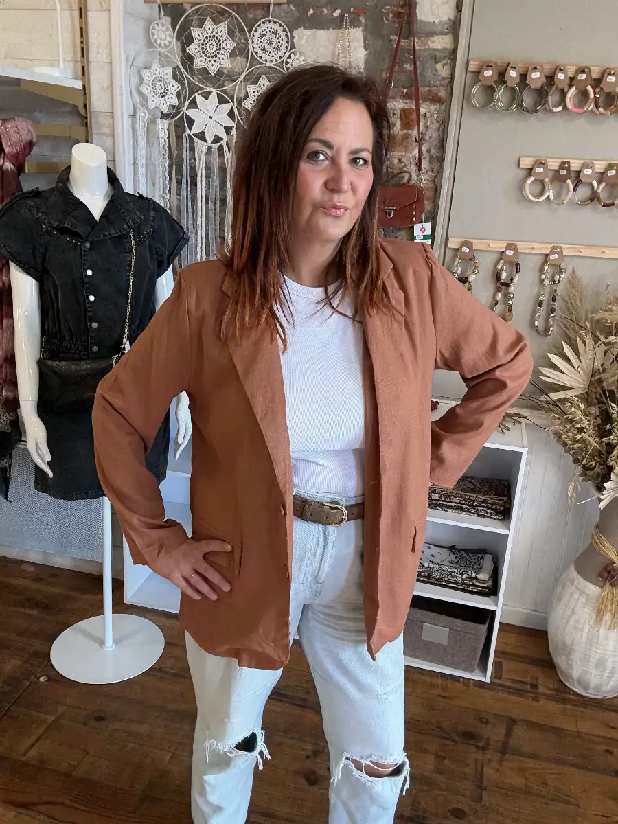 Blazer oversize en lin Brique #629