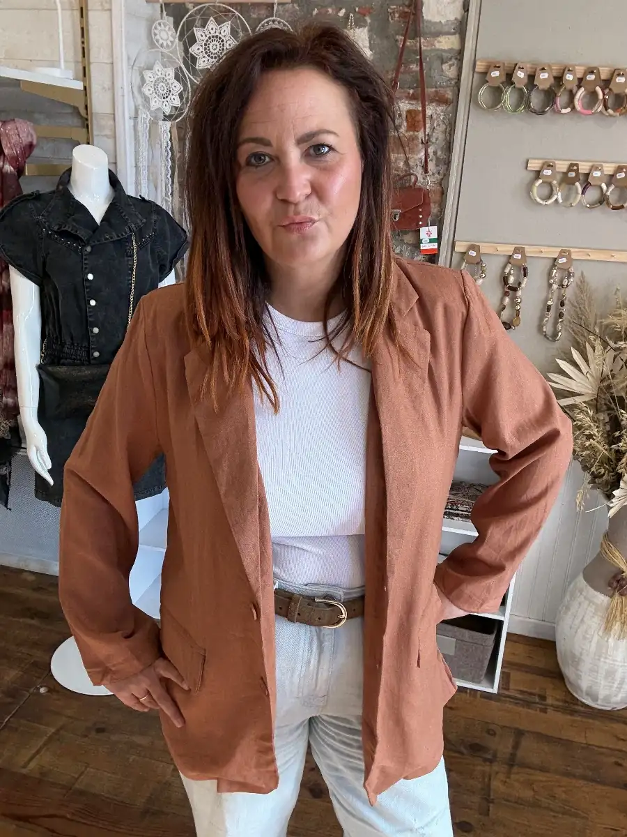Blazer oversize en lin Brique #629