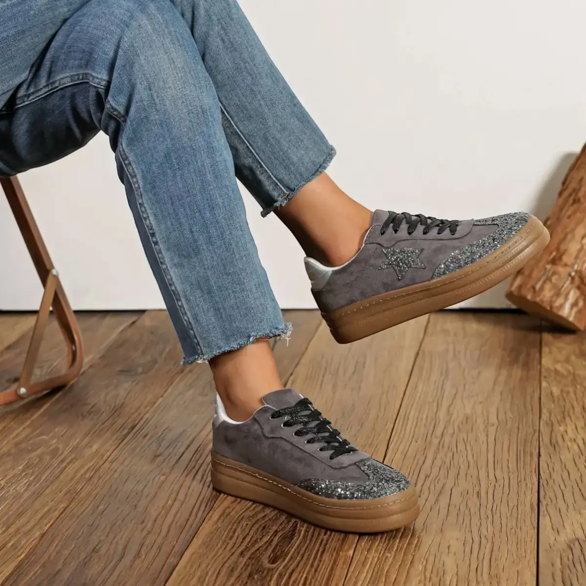 Baskets Paillettes Gris #678