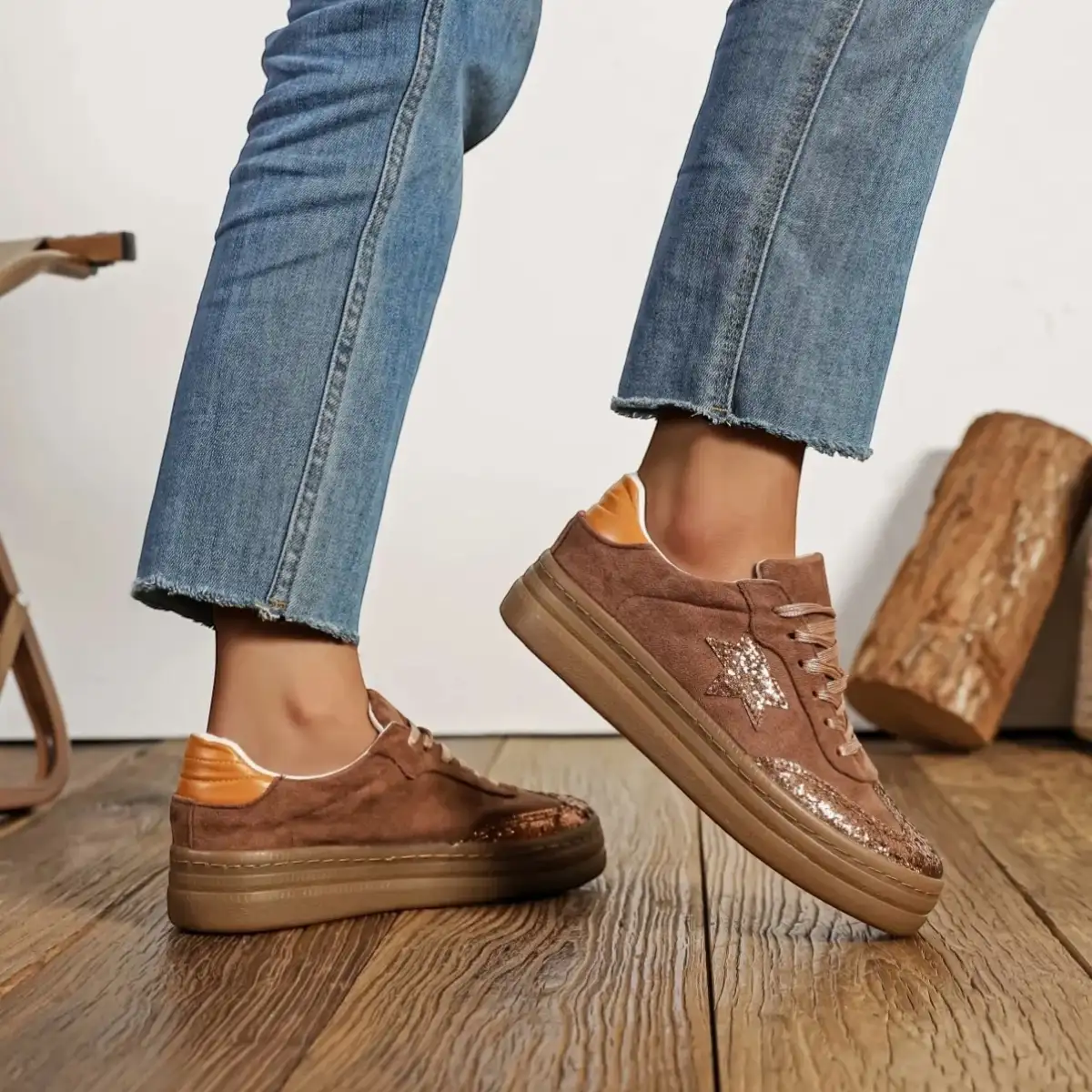 Baskets Paillettes Marron #679