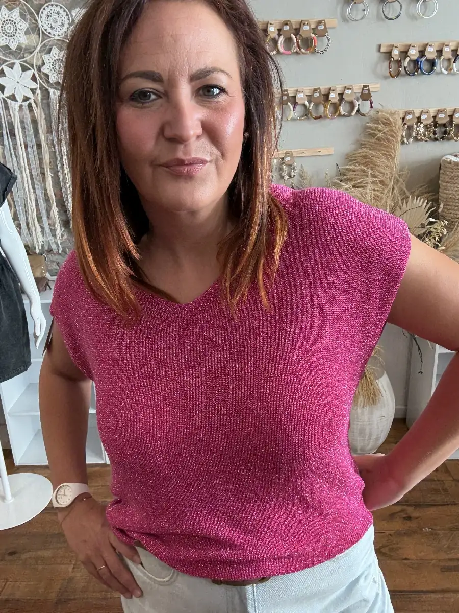 Top maille Lurex Rose