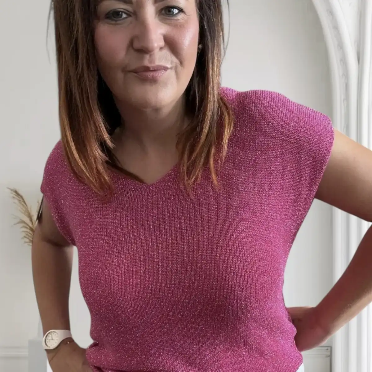 Top maille Lurex Rose