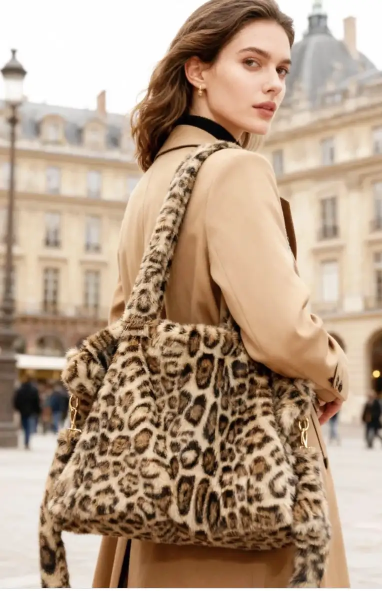 Sac oversize fourrure Léopard beige
