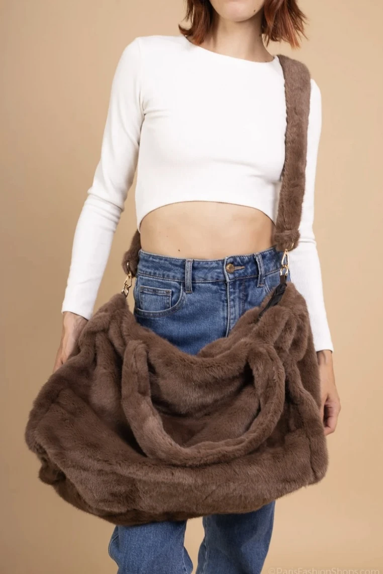 Sac oversize fourrure Café