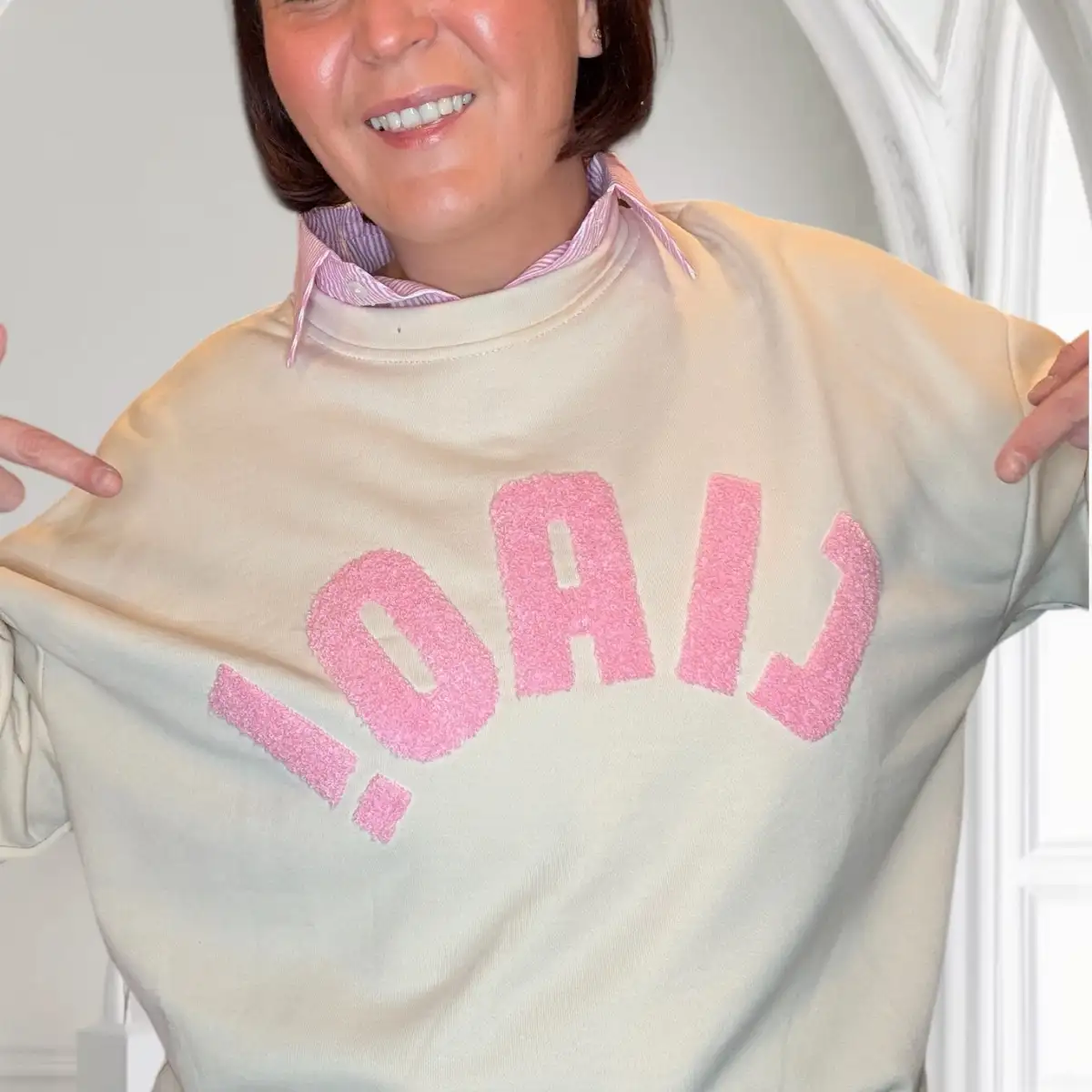 Sweat CIAO ! #798 beige et rose bébé