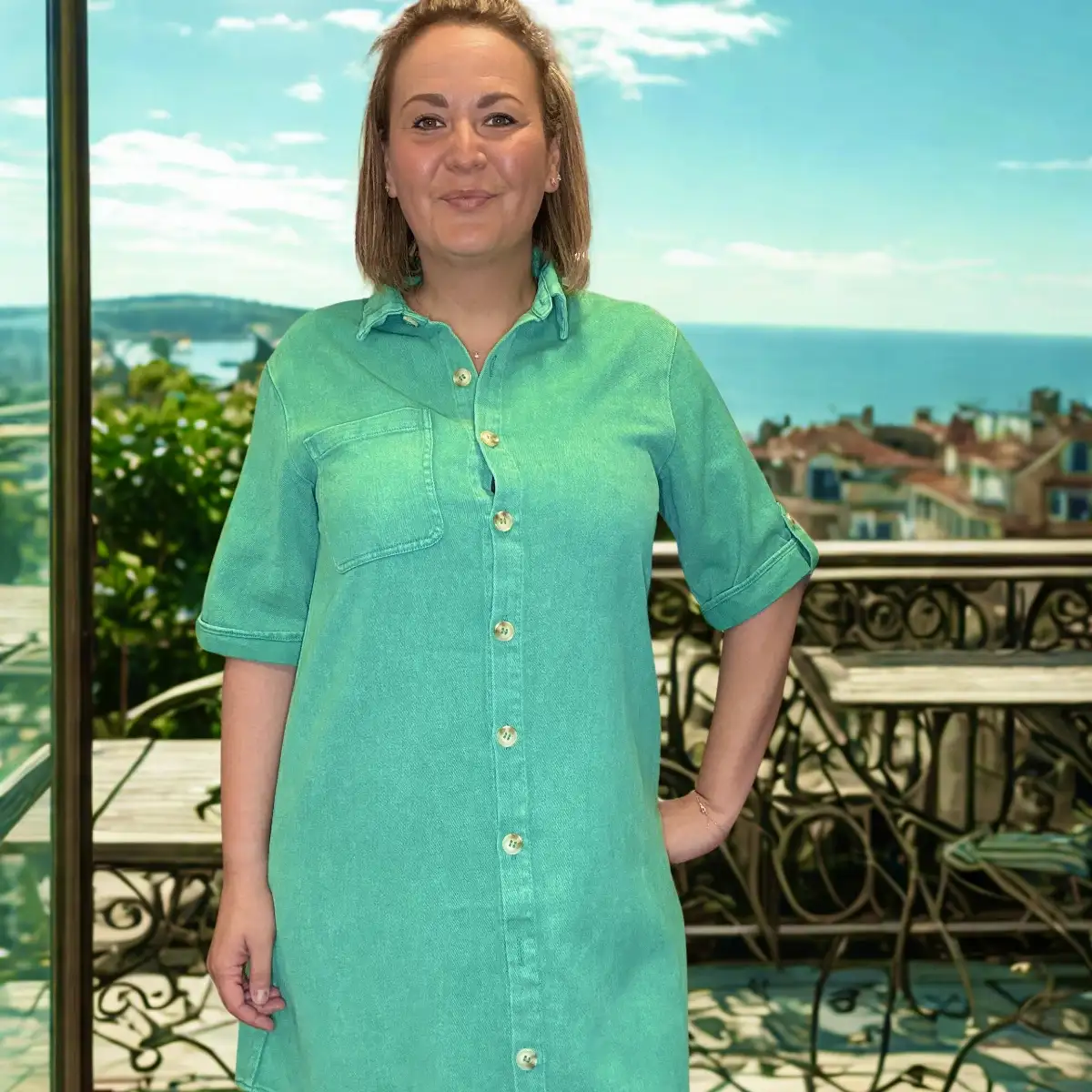 #935 Robe Chemise Laura (vert)