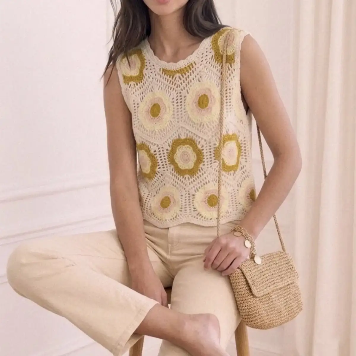 #011 top crochet jaune