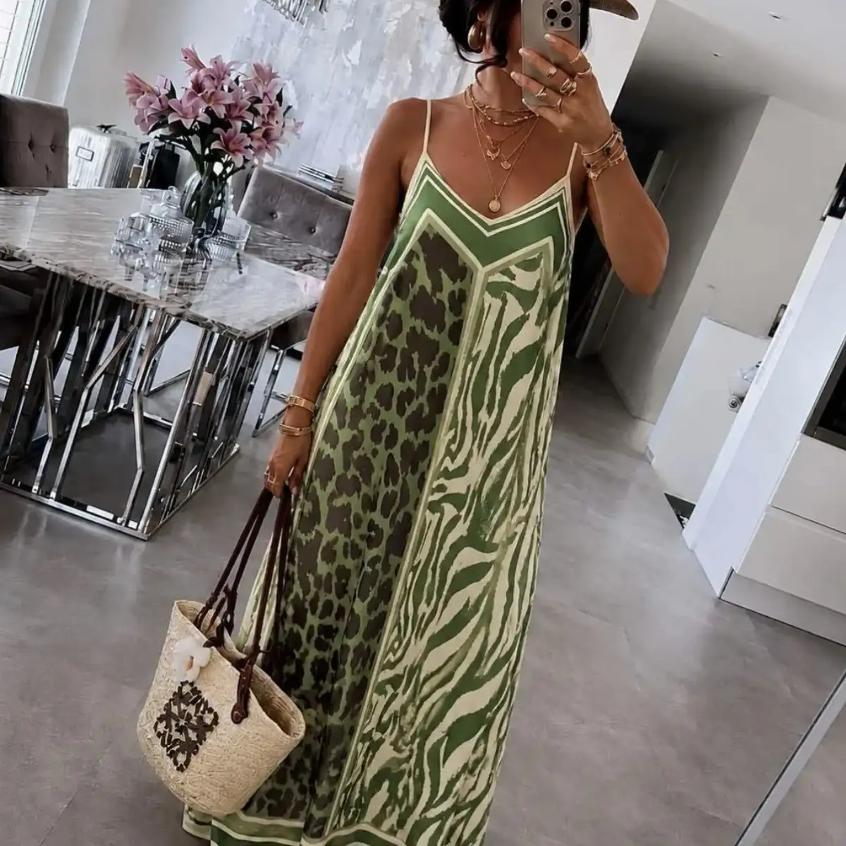 #039 robe motif animal Vert