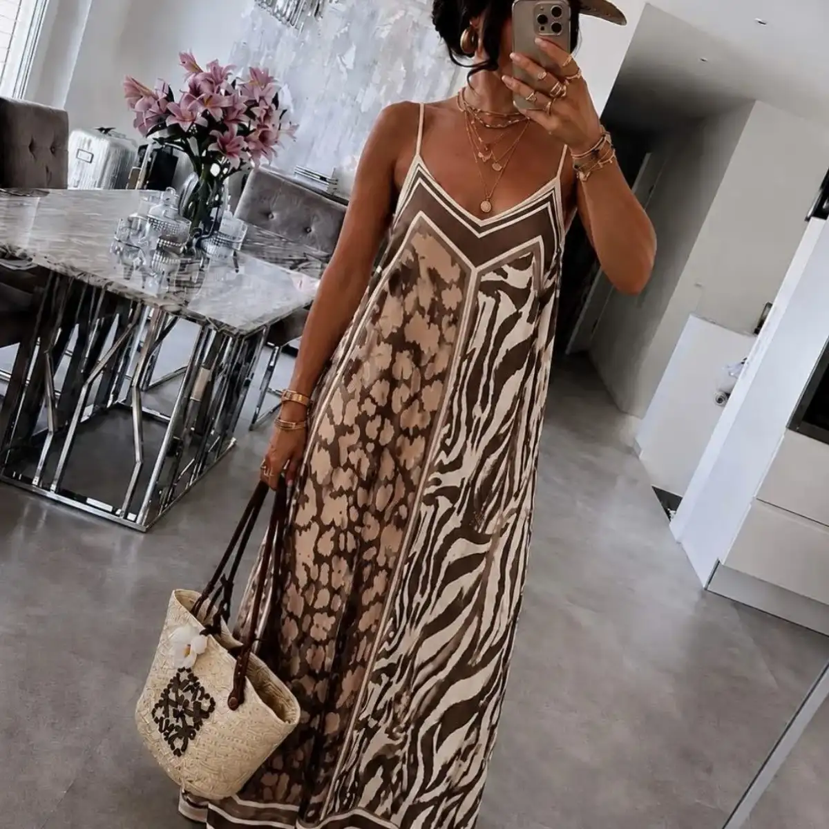 #039 robe motif animal Marron